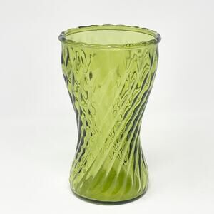 Vintage Sage Green Swirl Glass Vase 8" Tall Scallop Edge Garden Florist MCM EUC